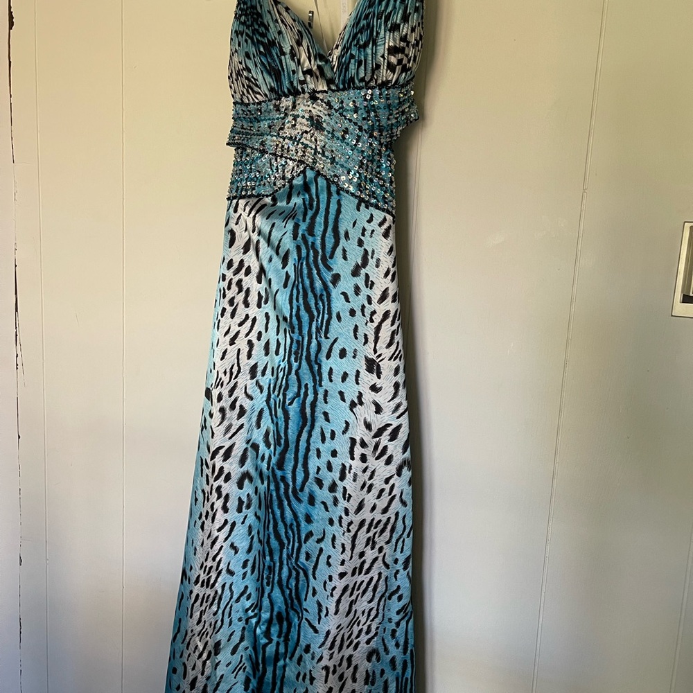 Prom or formal blue cheetah dress. Size 2